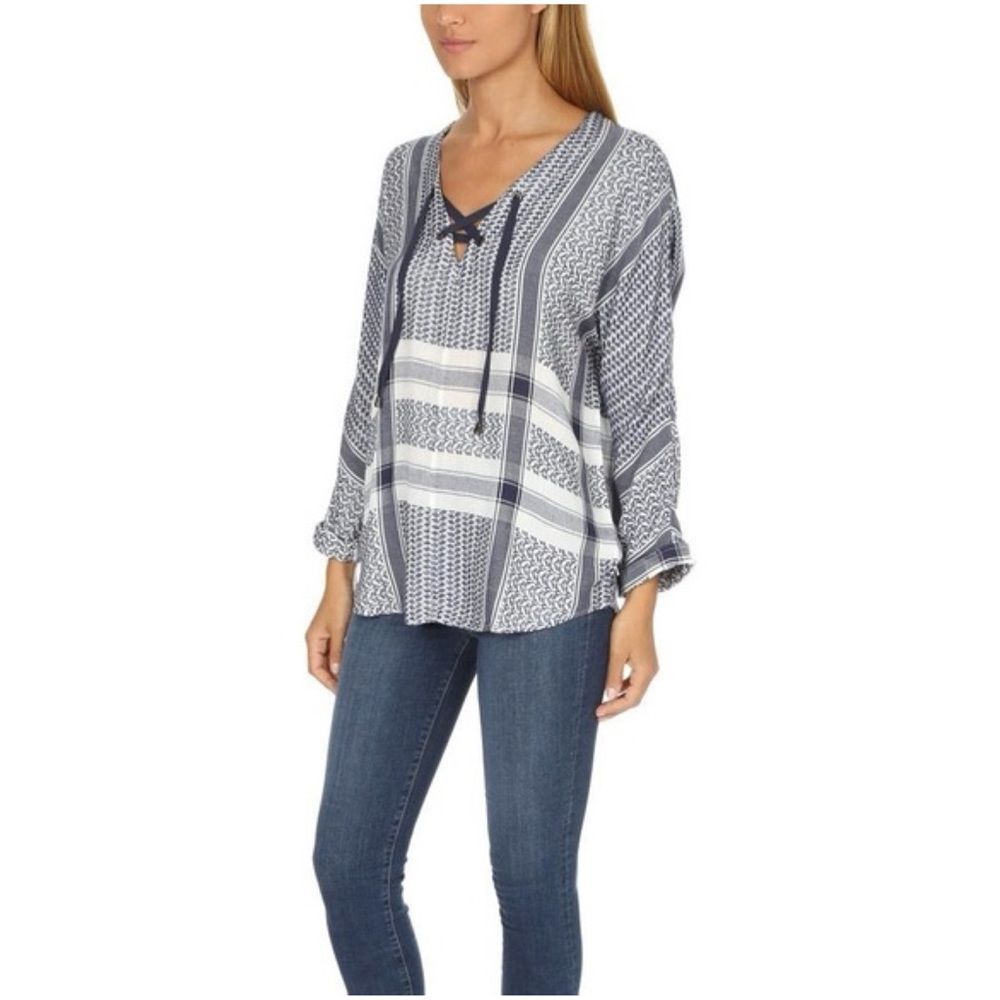 Rails Lily Sapphire Jaquard Long Sleeve Navy & Wh… - image 1